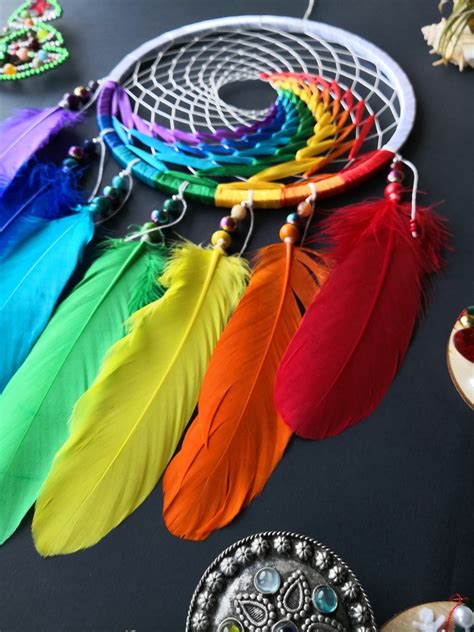 Rainbow Dream Catcher Colorful Handmade Traditional Feather Etsy