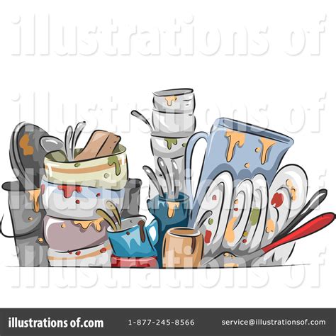 Clipart Of Sketched Dirty Dishes Royalty Free Vector