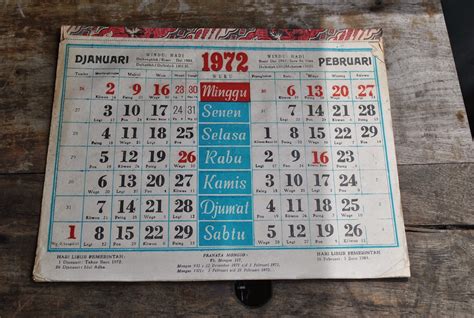 Bobo Art And Curios Kalender Lama Tahun 1971 1972 197319741977