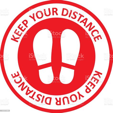 Social Distancing Concept Vector Of Footprint Sign Red Color With Text