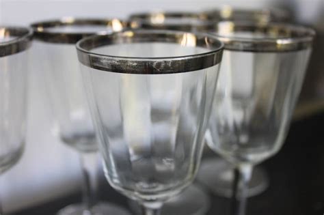 Vintage Silver Rim Wine Glasses Set Of 6 Mcm Wine Goblets 6 Etsy