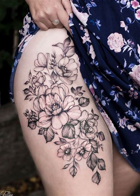 40 Elegant Unique Flower Thigh Tattoos Design For Women Flower Thigh