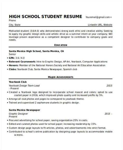 High School Student Resume Examples No Work Experience