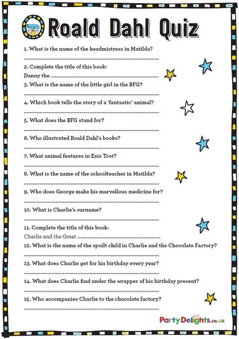 Each esl quiz is also available as a printable worksheet. Free Printable Roald Dahl Quiz | Party Delights Blog