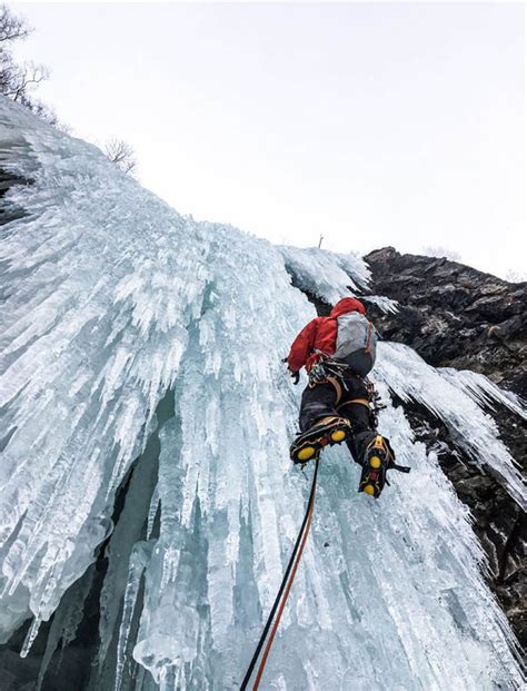 Ice Climbers Brave The Frozen Waterfall In The French Alps Nature