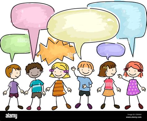 Illustration of a Group of Kids Talking Stock Photo - Alamy