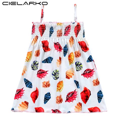 Cielarko Girls Print Dress 2018 Summer Shell Beach Cotton Dresses Kids
