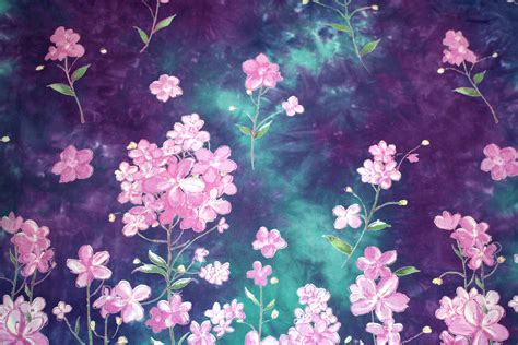 Purple And Green Batik Fabric Texture With Flowers Picture Free