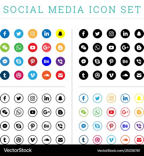 Modern Flat Social Media Icons Sets Royalty Free Vector