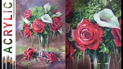 Roses Calla Lilies How To Paint Flowers ACRYLIC Tutorial DEMO YouTube