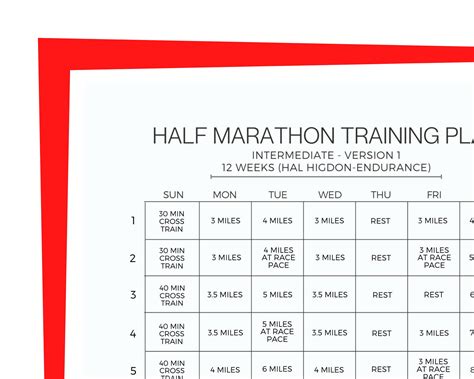 Half Marathon Plan For Intermediate Runners Printable Download Half Marathon 12 Week Hal Higdon