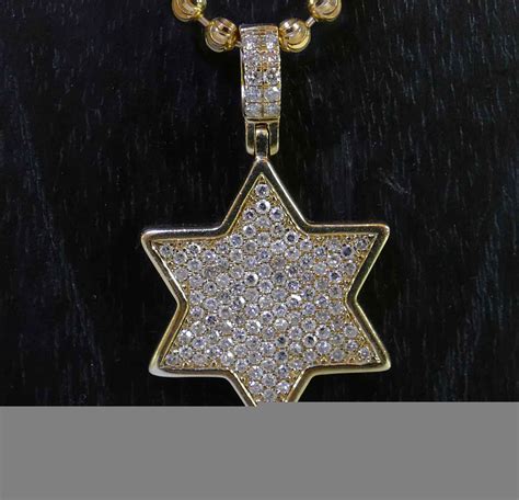 Diamond Star Of David Solid 10k Yellow Gold Pendant And Moon Cut Bead