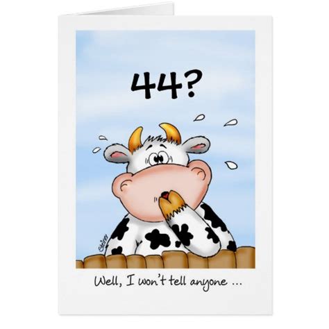 44th Birthday Humorous Card With Surprised Cow Zazzle