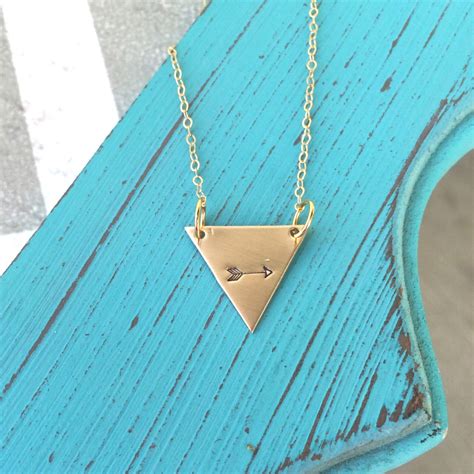 Arrow Necklace Hand Stamped Necklace Upsidedown Triangle Etsy