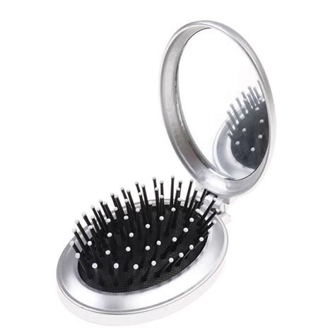 Brosse Manuelle Argent Mini Peigne Miroir Portable Pliable Pour Filles