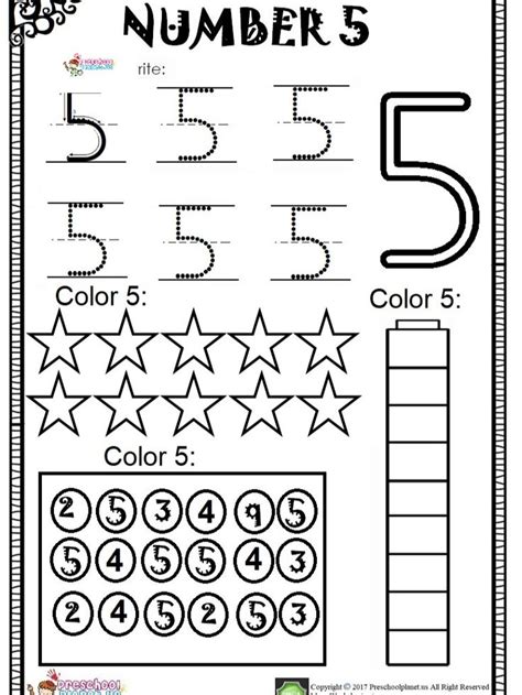 Number 5 Worksheet pdf | Numbers preschool, Kindergarten worksheets