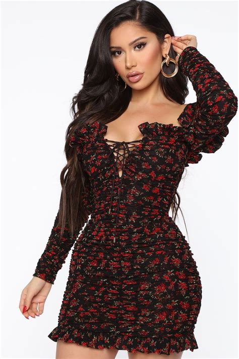 Being Romantic Ruched Mini Dress Blackred In 2020 Mini Black Dress Fashion Nova Dress Fashion