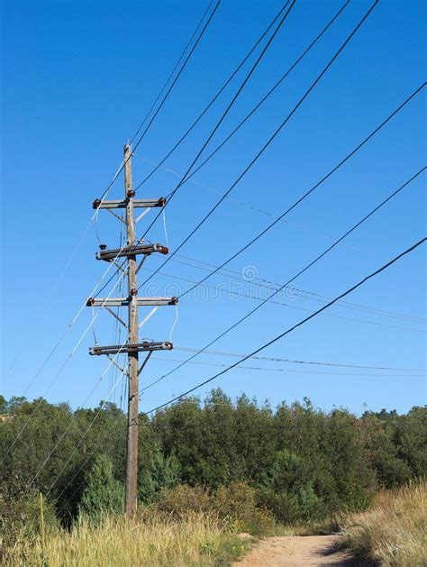Power Lines With Wooden Pole Stock Photo Image Of Insulators Power