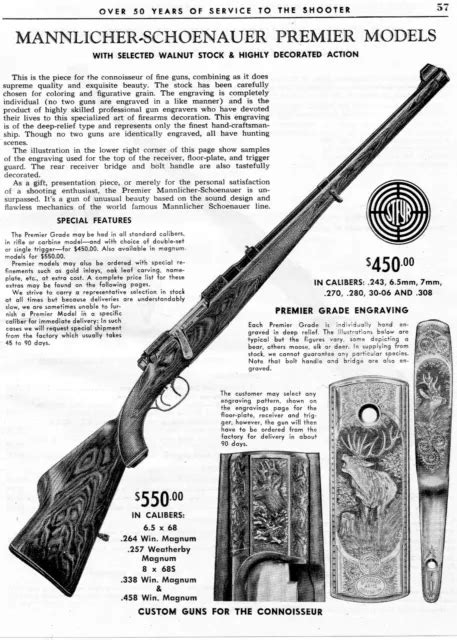 PRINT AD Of Mannlicher Schoenauer Premier Grade Engraved Rifle PicClick