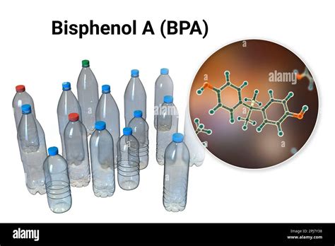 Bisphenol A Molecule And Plastic Bottles Illustration Stock Photo Alamy