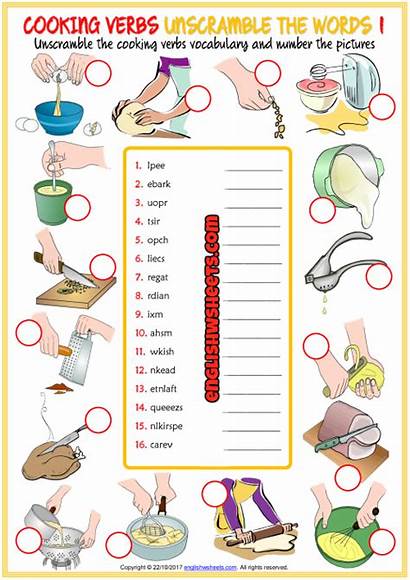 Cooking Verbs Worksheets Vocabulary Esl Words Unscramble