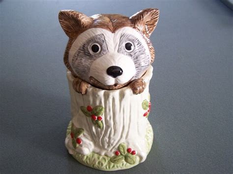 Raccoon Hiding In Tree Stump Cookie Jar By Oldfindsrevived On Etsy