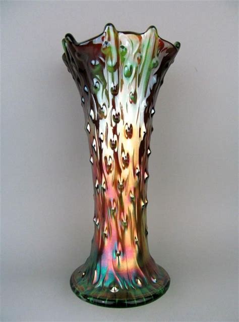 Northwood Tree Trunk Green Carnival Glass 9 Swung Vase Carnival Glass Glass Vase