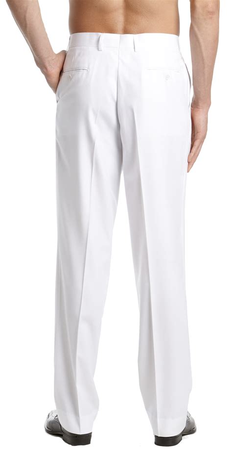 Concitor Mens Dress Pants Trousers Flat Front Slacks Solid White Color