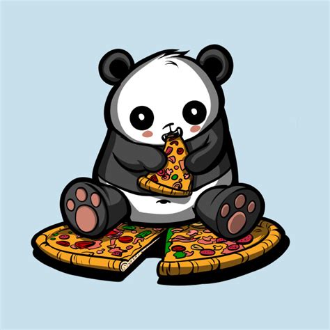 Panda Bear Eating Pizza Funny Cartoon Kawaii Panda Eating Pizza T