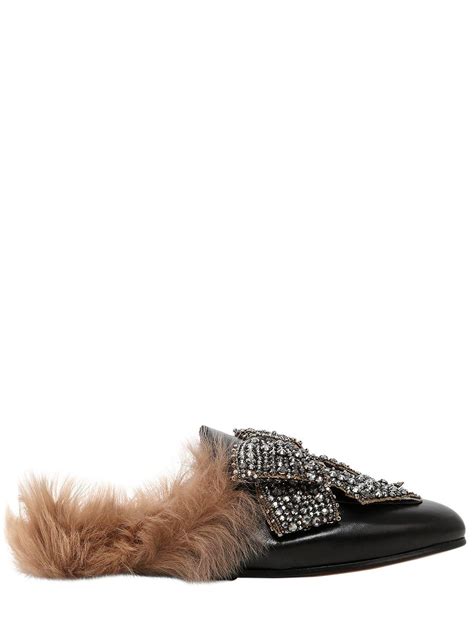 Gucci Princetown Embellished Leather Slippers In Black Lyst