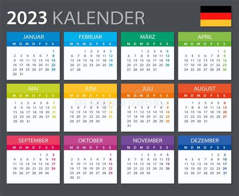 2023 Calendar Vector Illustration Template German Version Stock