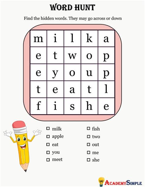 Word Search Word Hunt For Kids Academy Simple