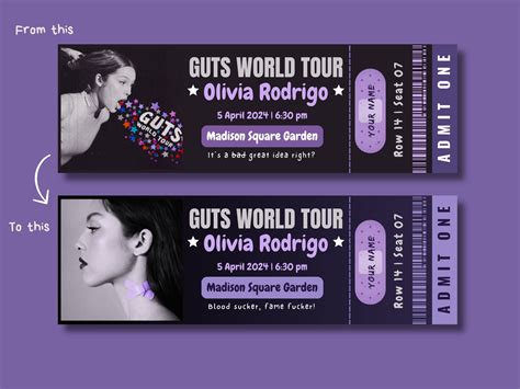 Olivia Rodrigo Guts Tour Concert Ticket Customised Ticket Etsy Australia