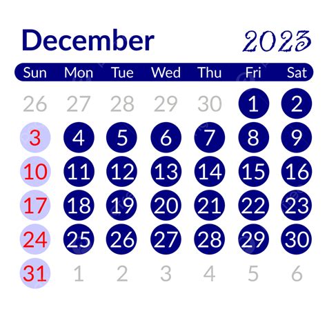 Circle Style Minimalist Simple Blue December 2023 Calendar December