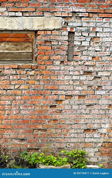 The Old Shabby Brick Wall With Boarded Up Window Stock Image Image Of
