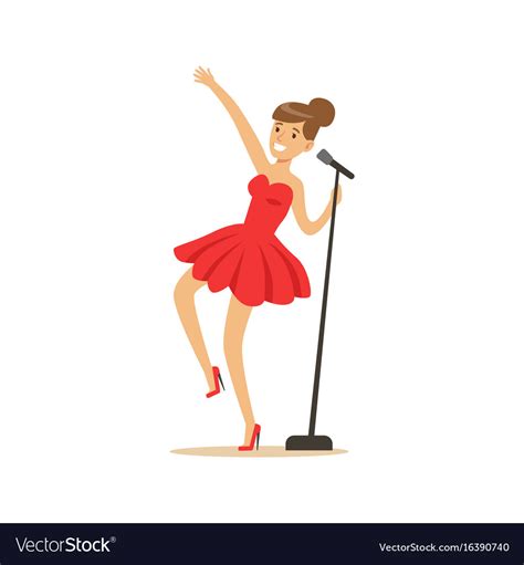 Young Beautiful Girl In Red Dress Singing A Song Vector Image