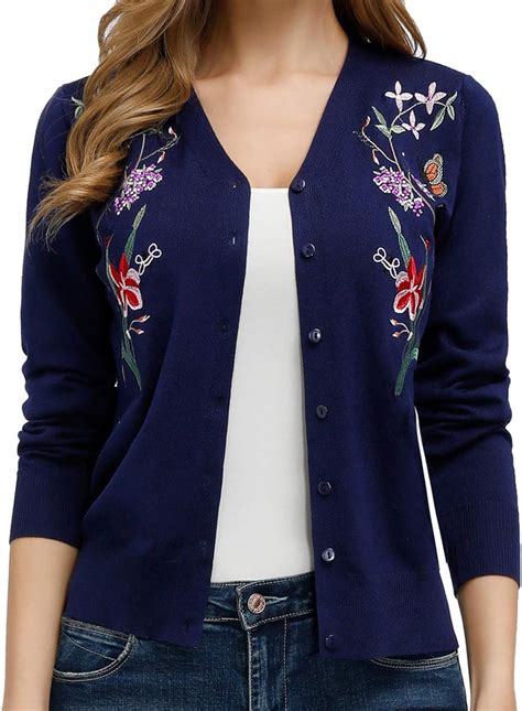 Grace Karin Womens Lightweight Embroidery V Neck Cardigan Sweater Button Downl