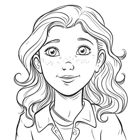 Portrait Coloring Page Featuring A Girl Outline Sketch Drawing Vector