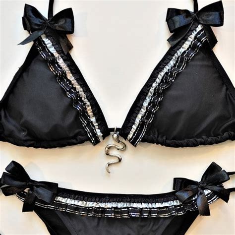 Gothic Lolita Bikini Black Scrunch Bottom Brazilian Swimsuit Etsy
