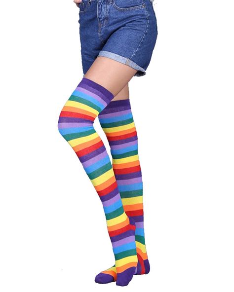 Rainbow Striped Over The Knee Socks Super X Studio