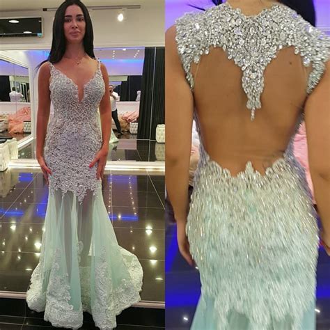 Sexy Long Luxury Crystal Prom Dress 2016 See Through Prom Dresses