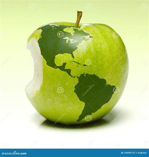 Green Apple With Earth Map Stock Illustration Illustration Of Fruit