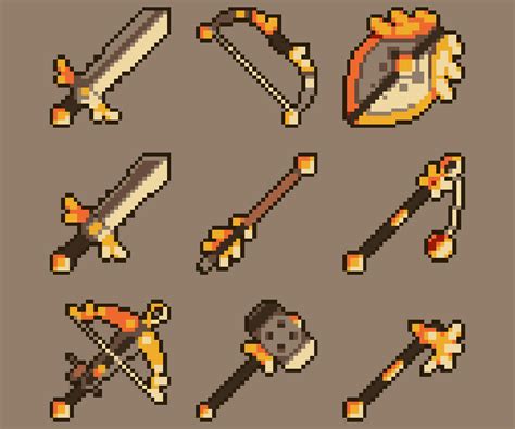 100 Pixel Art Fantasy Weapon Icons Game Art Partners