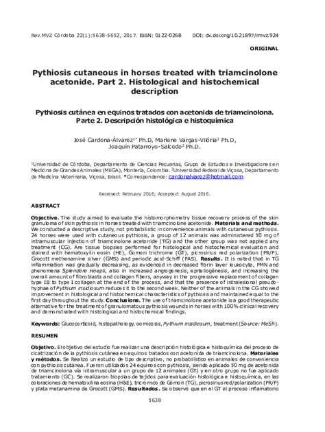 Pdf Pythiosis Cutaneous In Horses Treated With Triamcinolone