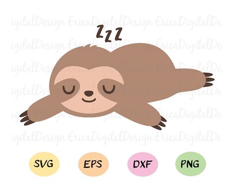 Sleeping Sloth Svg Kawaii Baby Sloth Cut File Funny Lazy Sloth Etsy