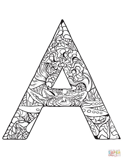 Letter A Zentangle coloring page | Free Printable Coloring Pages