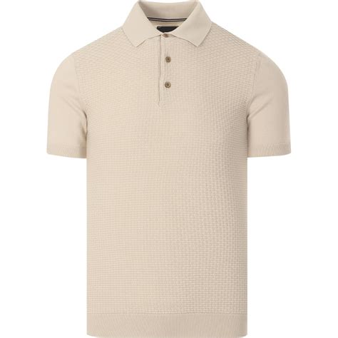 Guide London Retro 60s Mod Waffle Knit Polo Shirt In Stone