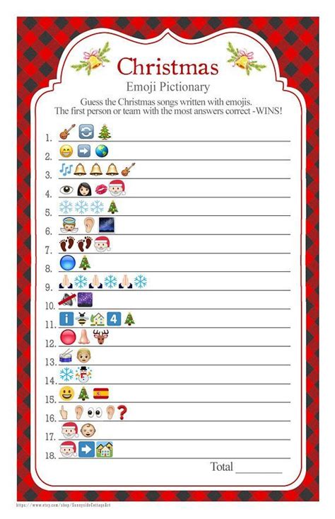 Christmas Songs Emoji Pictionary With A Red Buffalo Check Background