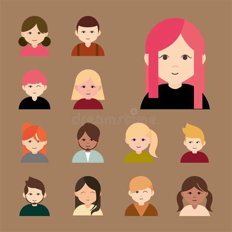 Diverse Group Female And Male Cartoon Flat Icons Collection Stock