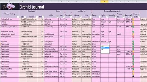 Orchid Journal Excel And Pdf Template House Plants Log Pdf Templates